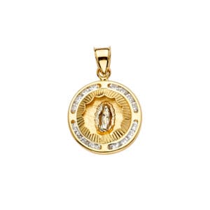 14K 3C CZ Guadalupe Medal Pendant S7