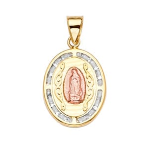 14K 3C CZ Guadalupe Medal Pendant S10