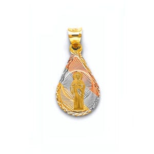 14K 3C Stamp San Judas Pendant with Drop shape