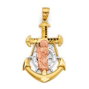 14K 3C Anchor San Judas Pendant with Rose, White and Yellow Gold