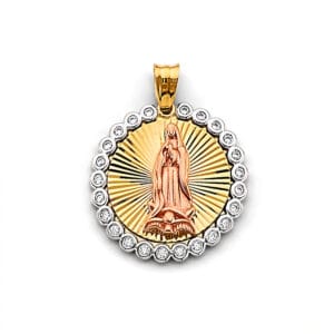 14K 3C CZ Guadalupe Medal Pendant S19