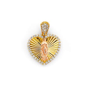 14K 3C CZ Heart Guadalupe Pendant