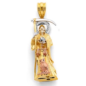14K 3C CZ Santa Muerte 3D Pendant S4