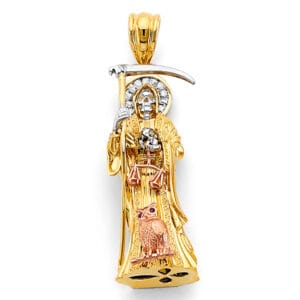 14K 3C CZ Santa Muerte 3D Pendant S3