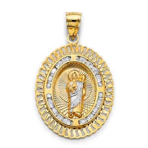 14K 2T CZ Oval around San Judas Pendant