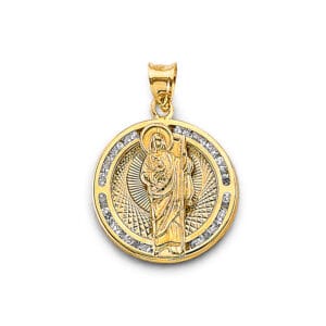 14K 2T CZ around San Judas Round Pendant