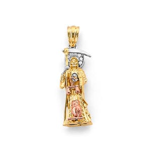 14K 3C CZ Santa Muerte 3D Pendant S1