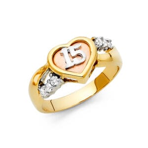 14K 3C 15 Years CZ Ring S15