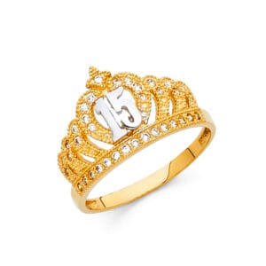14K 2T 15 Years CZ Crown Ring S1