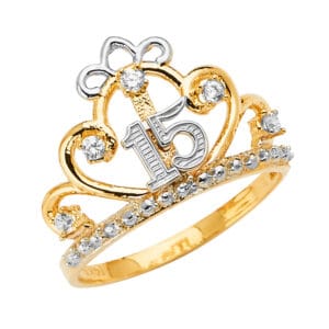14K 2T 15 Years CZ Crown Ring S2