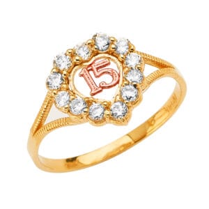 14K 3C 15 Years CZ Heart Ring S4