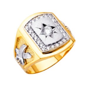 14K 2T Square Men's CZ Ring with Eagle S2