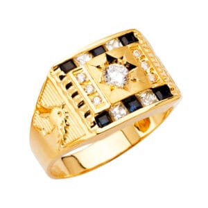 14KY Square Men's CZ Ring with Horse