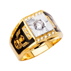 14K 2T Square Men's CZ Ring with Zirconia Stones
