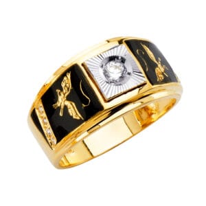 14K 3C Square Men's CZ Ring with Eagles Stones
