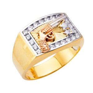 14K 3C Square Men's Ring with Pistol imagen