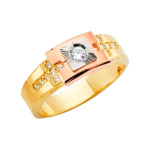 14K 2T Cross Men's CZ Ring