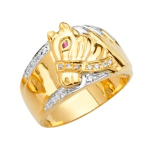 14K 3C Horse Men's CZ Ring