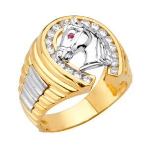 14K 2T Horse Shoe Men's CZ Ring S2