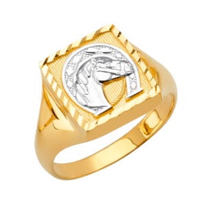 14K 2T Square Men's Ring with Horse Shoe S2