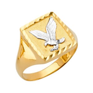 14K 2T Square Men's Ring with Eagle S2