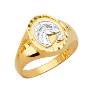 14K 2T Round Men's Ring with Horse Shoe S1