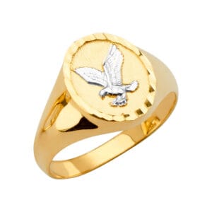 14K 2T Round Men's Ring with Eagle S1