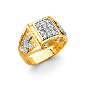 14K 2T Square Men's CZ Ring with Eagle S3