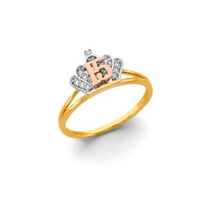 14K 2T 15 Years CZ Crown Ring S3